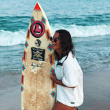 jersey shore surfer girl wearing terry towel pullover